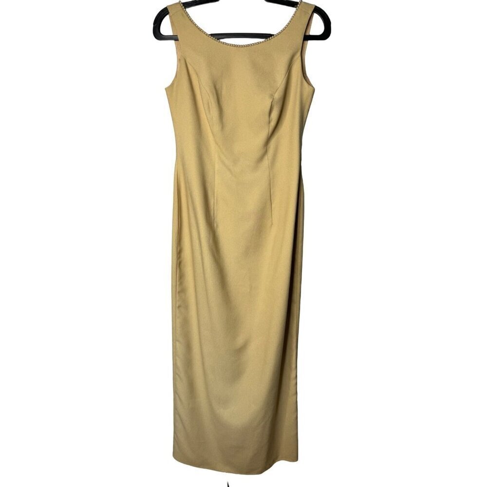 Watters & Watters Long Maxi Evening Wedding Sleeveless Gown Dress 6 Gold Pearls - Picture 2 of 15